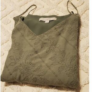 Loft XL Spaghetti Strapped Blouse, Lined, Light Green, flora pattern